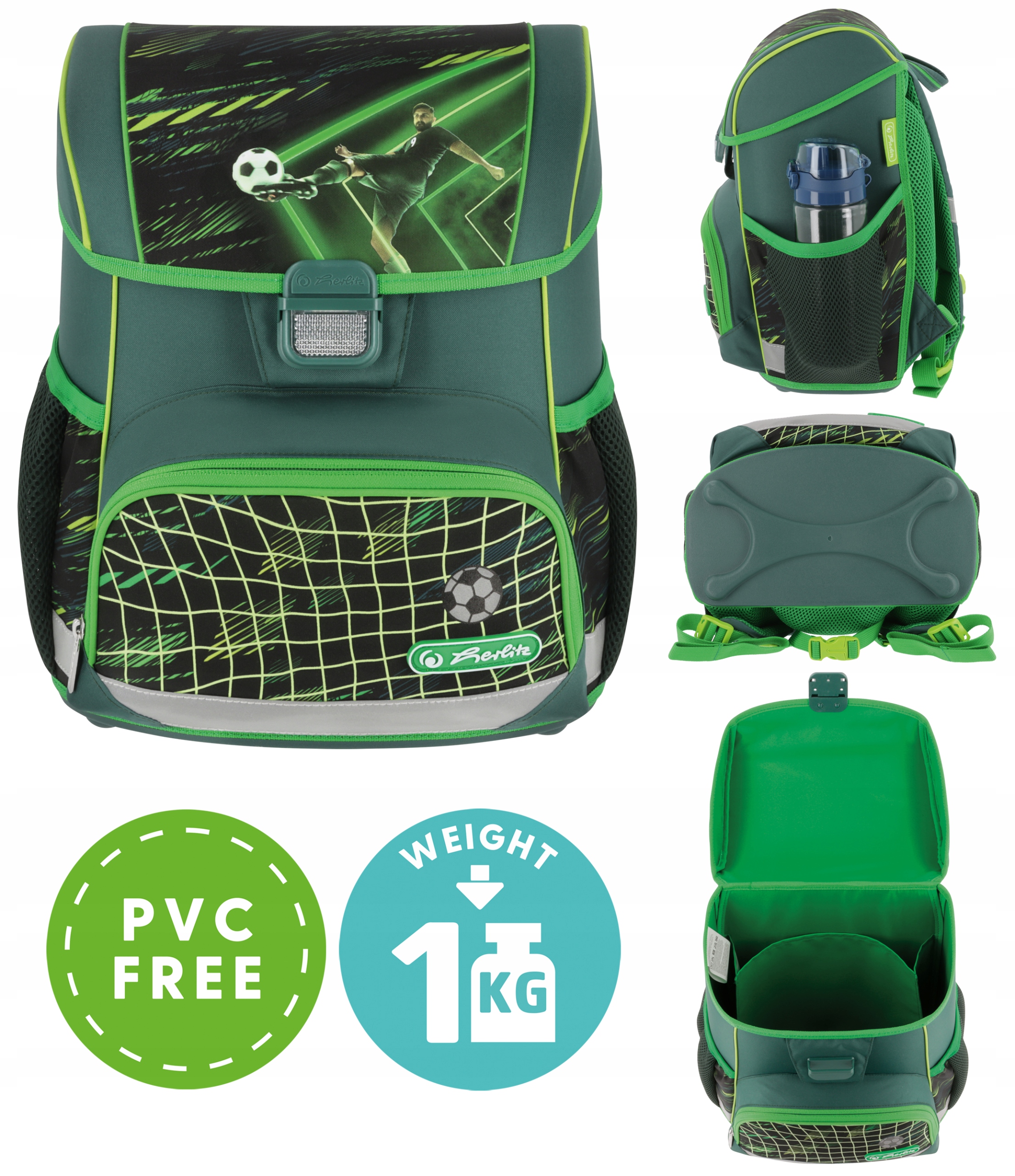 TORNISTER SZKOLNY HERLITZ LOOP PLUS PIŁKA NOŻNA ZESTAW KLASA 1-3 Kolor Odcienie zieleni