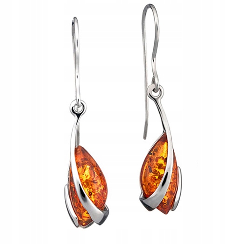 Stříbrné Náušnice z přírodního Baltský Jantar ze stříbra, zapínání Otevřené
