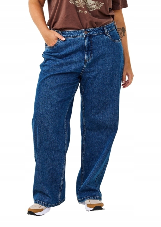 Plus Size Zizzi Kalhoty Džíny Modré Rovné Nohavice V Pase 071C 54