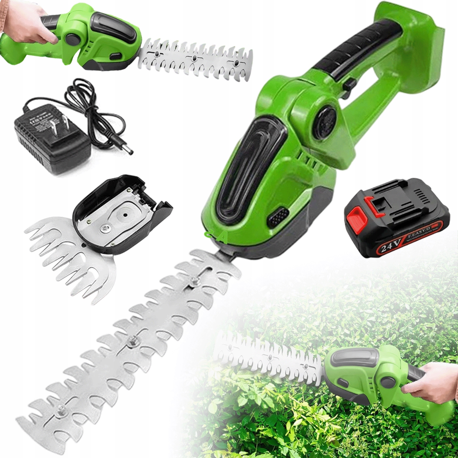 Akumulátorové Nůžky Na Trávy Živý Plot 2V1 2 Typy Čepelí Ergonomické