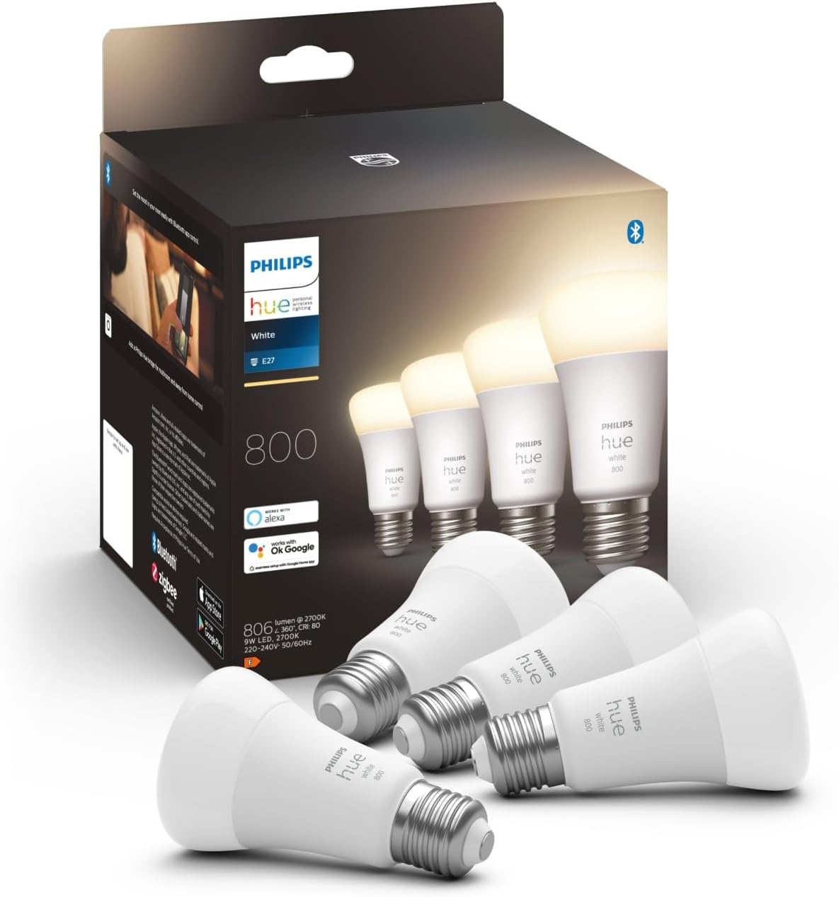 4PAK Led žárovka E27 A60 9W 2700K Teplá Philips Hue Bílá Bluetooth Zigbee