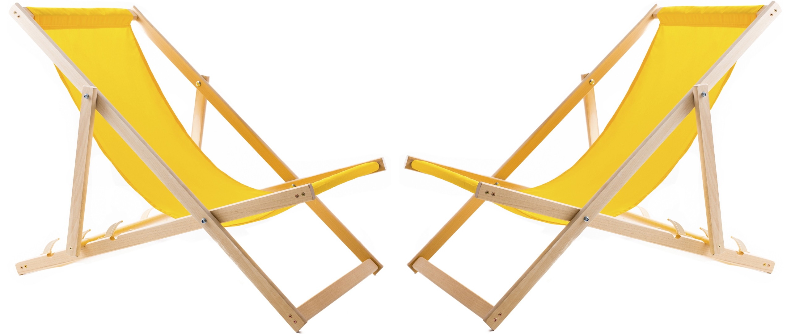 2 X Skladací Drevený Záhradný Plážový Ležadlo Woodok, Žltá Tkanina