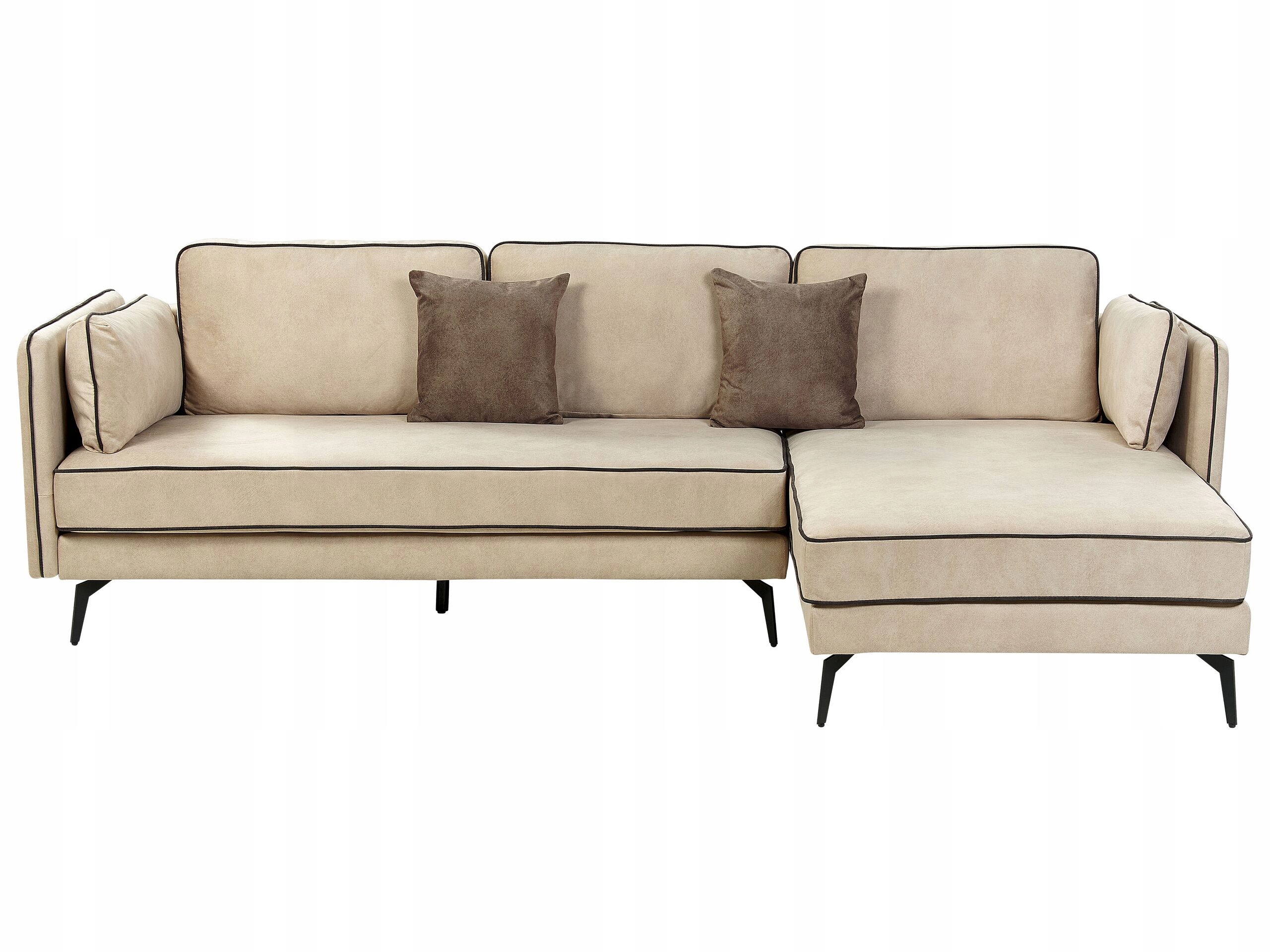 Tapicerowana sofa narożna z poduchami beżowa