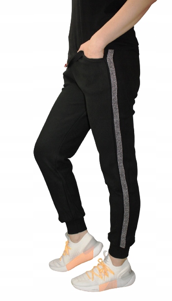 DAMSKIE CIEPŁE SPODNIE DRESOWE OCIEPLANE OZDOBNY PASEK L/XL Kolor wielokolorowy