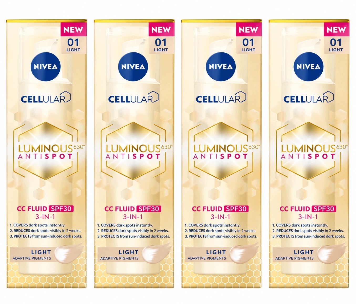 Nivea Luminos Anti-spot Krem CC SPF30 na przebarwienia odcień 01 40ml x4