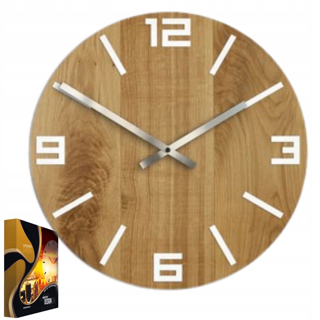 Nástenný dubový drevený kremeňový hodinový strojček Arabic Wood White 40 cm, okrúhly