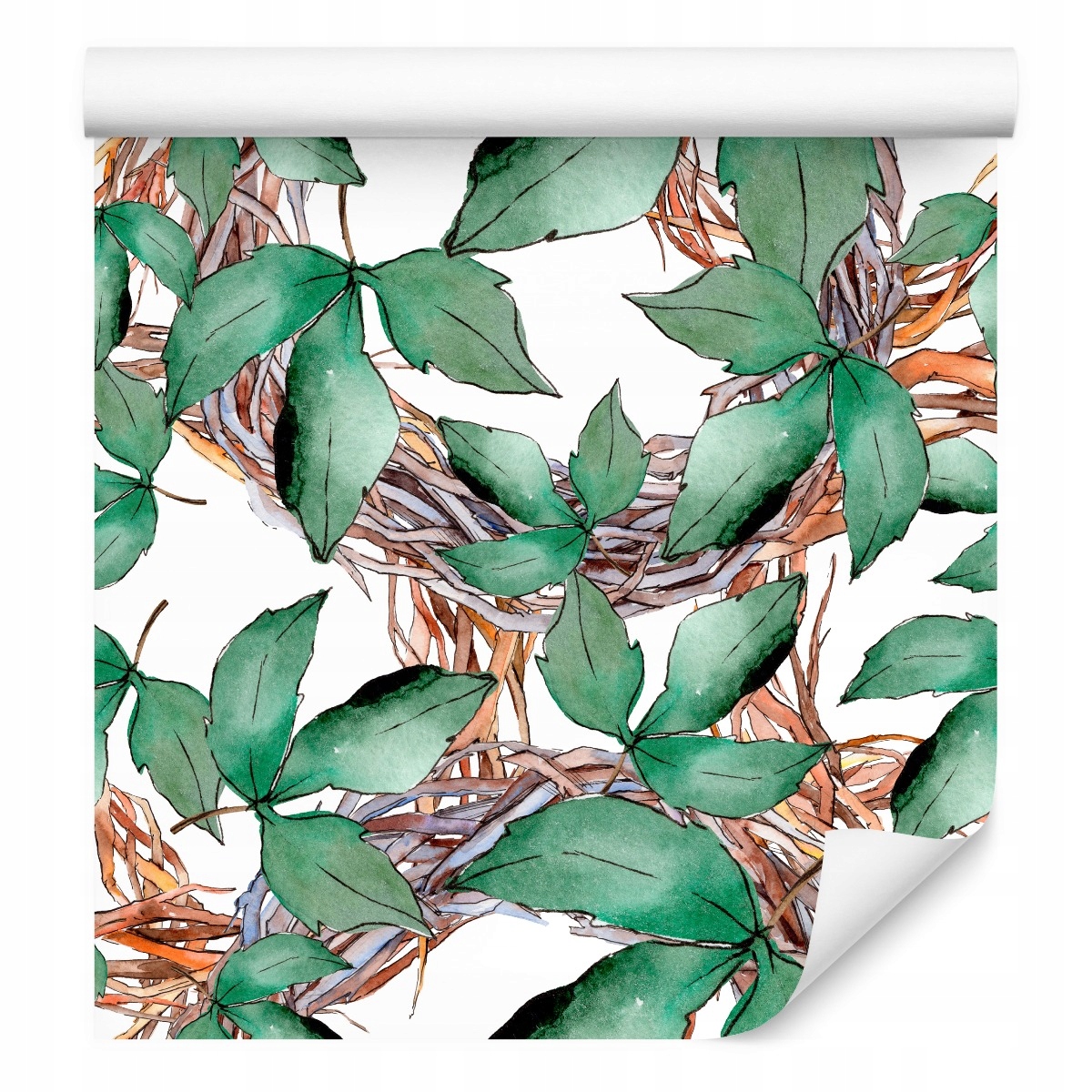 Akvarelová tapeta do obývacího pokoje Listy větvičky příroda