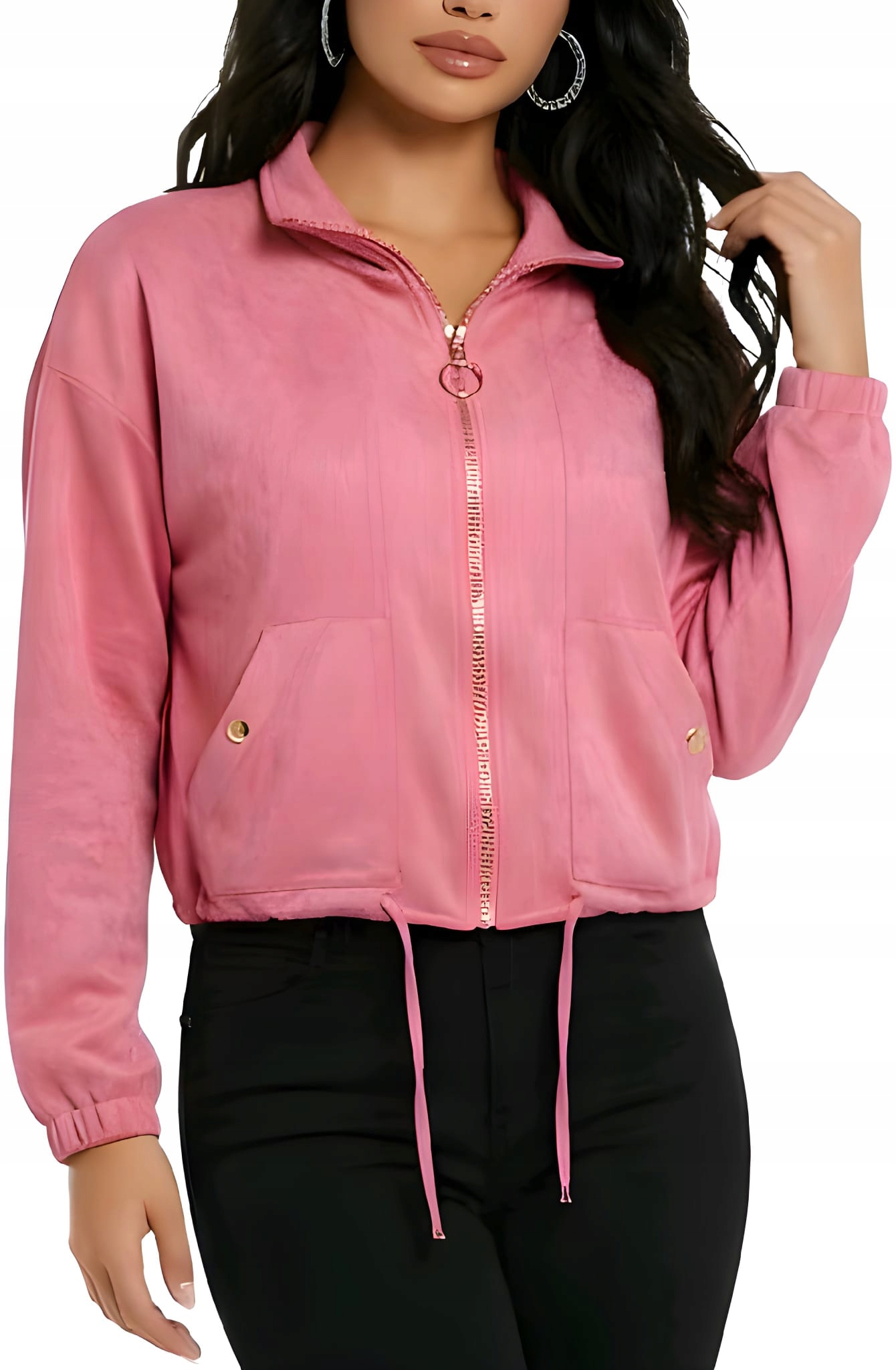 Bunda Bomber Katana Semišová Přechodová Over Size Růžová 40/42 L/XL