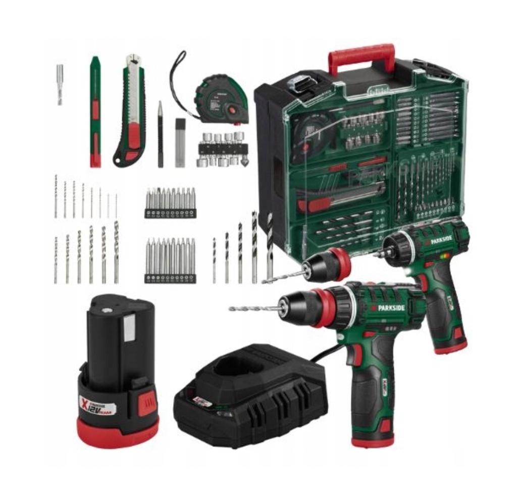 Akumulatorowa wkrętarka Parkside Pbsa 12 E4 Walizka akcesoria 2 aku