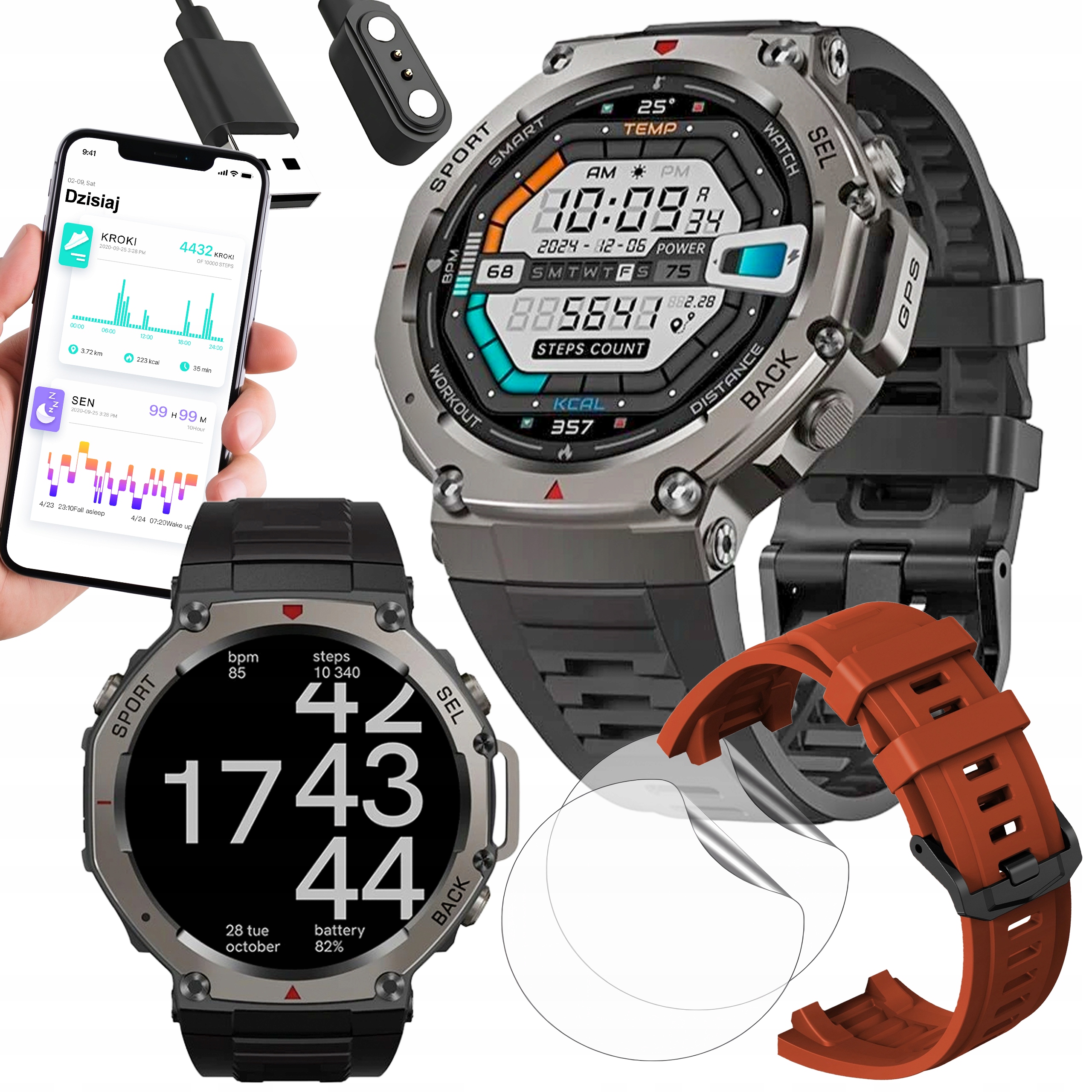 Smartwatch Pánske Vodotesné Hodinky Gps Menu Poľské Rozhovory Sport Amoled