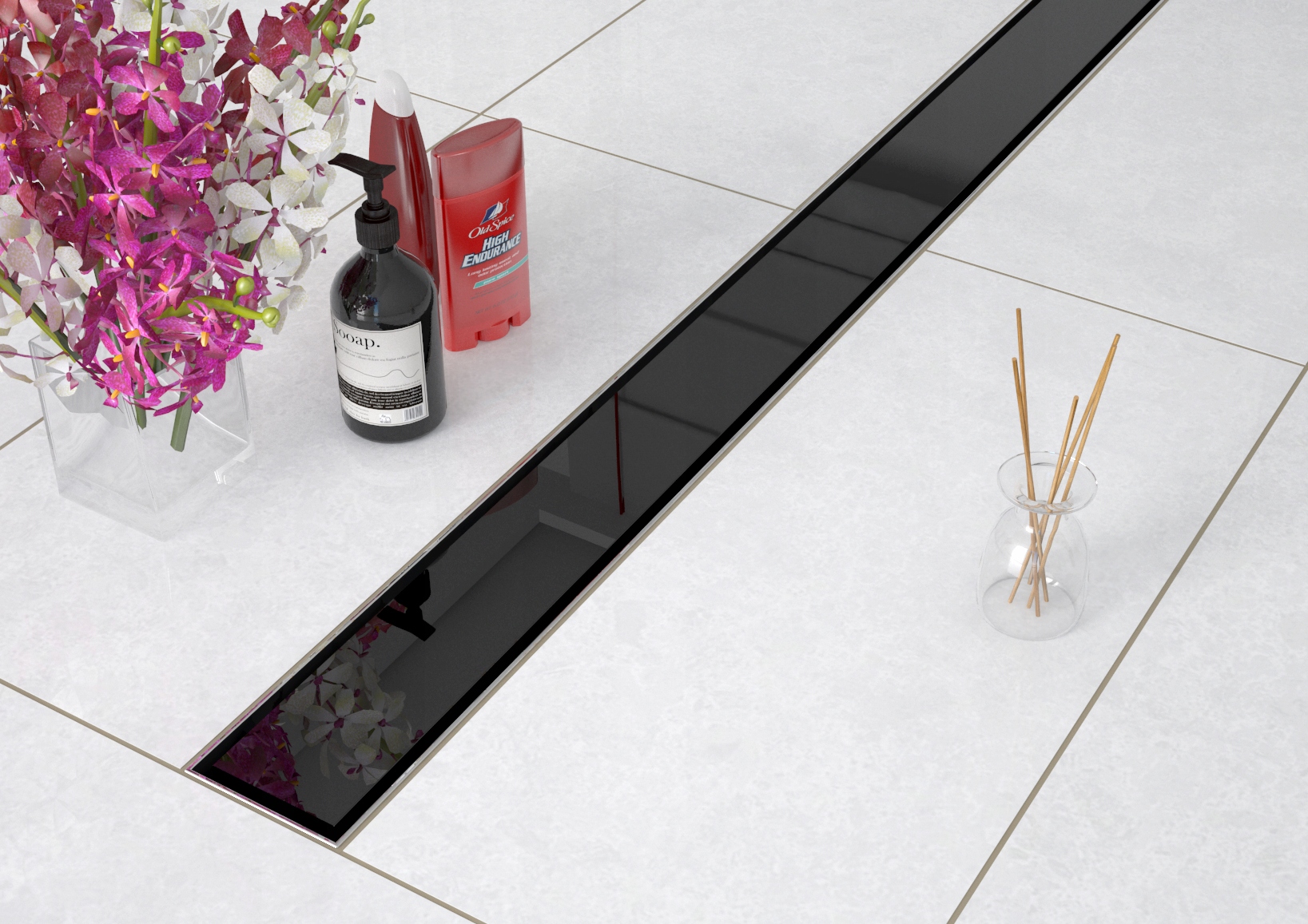 SANITLINE Odpływ liniowy CZARNE SZKŁO 100cm 52mm Stan opakowania oryginalne