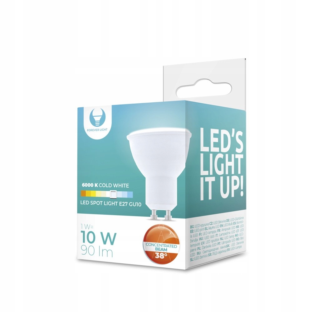 

Żarówka Led GU10 1W 230V 6000K 90lm 38° Podbitka F