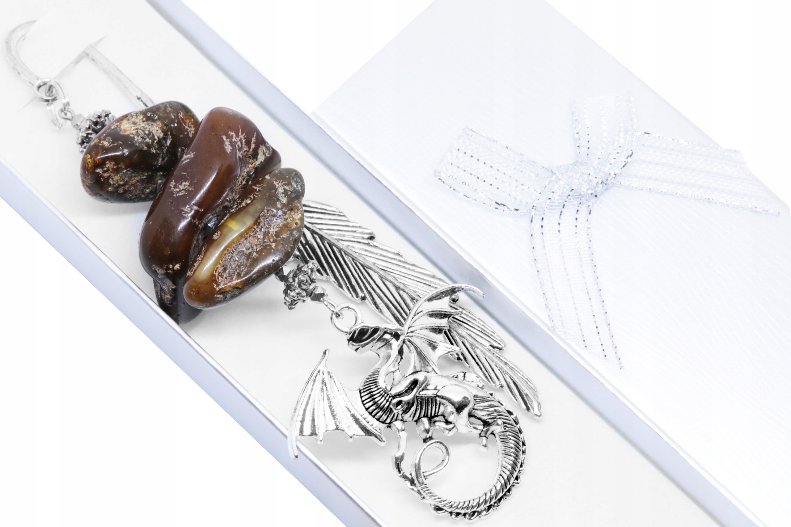 ZAKŁADKA DO KSIĄŻKI smok Tolkien FANTASTYKA BURSZTYN unikat!