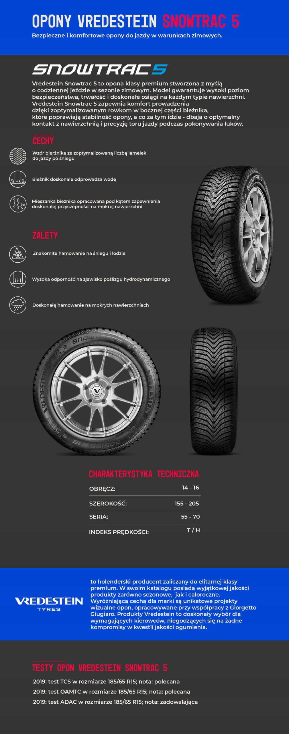 2x OPONY ZIMOWE 175/65R14 Vredestein SNOWTRAC5 82T Profil opony 65