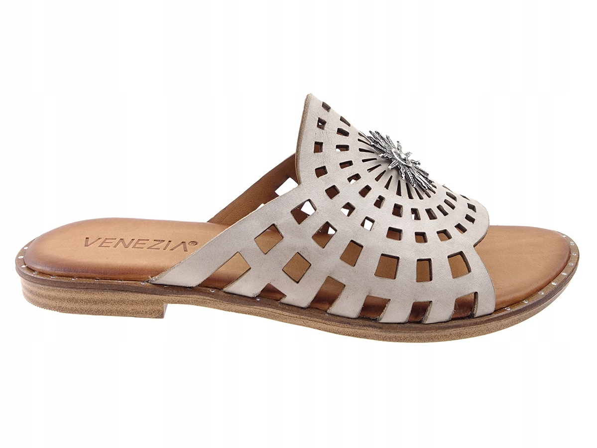 

Venezia klapki buty 030510582 szary ażur, skóra 40