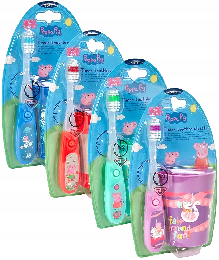 SZCZOTECZKA DO ZĘBÓW Z TIMEREM + KUBECZEK ŚWINKA PEPPA ZESTAW DLA DZIECI !!