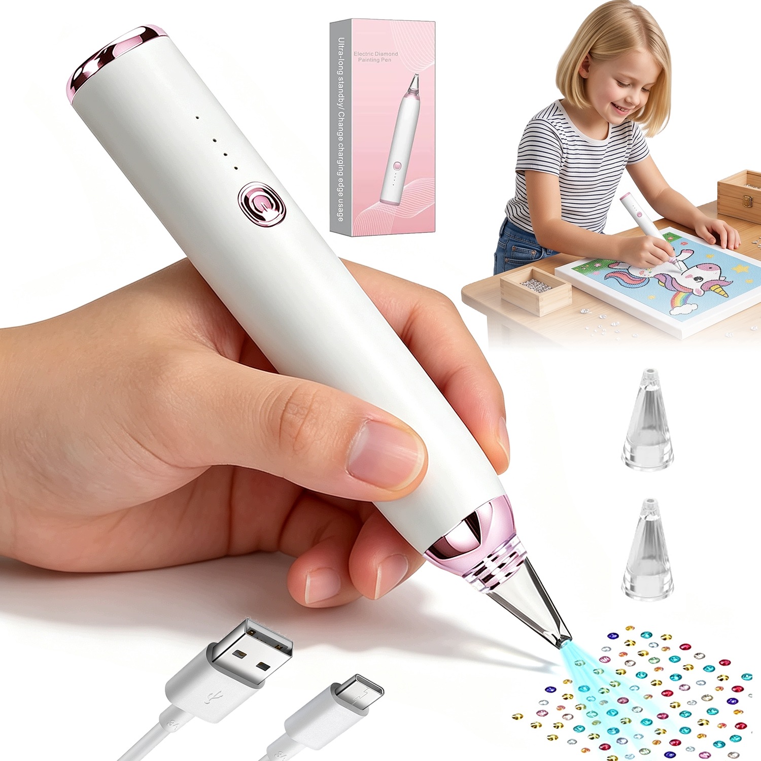 Elektrický Propiska Pro Malování Diamanty Ergonomický Bílý 400 Mah