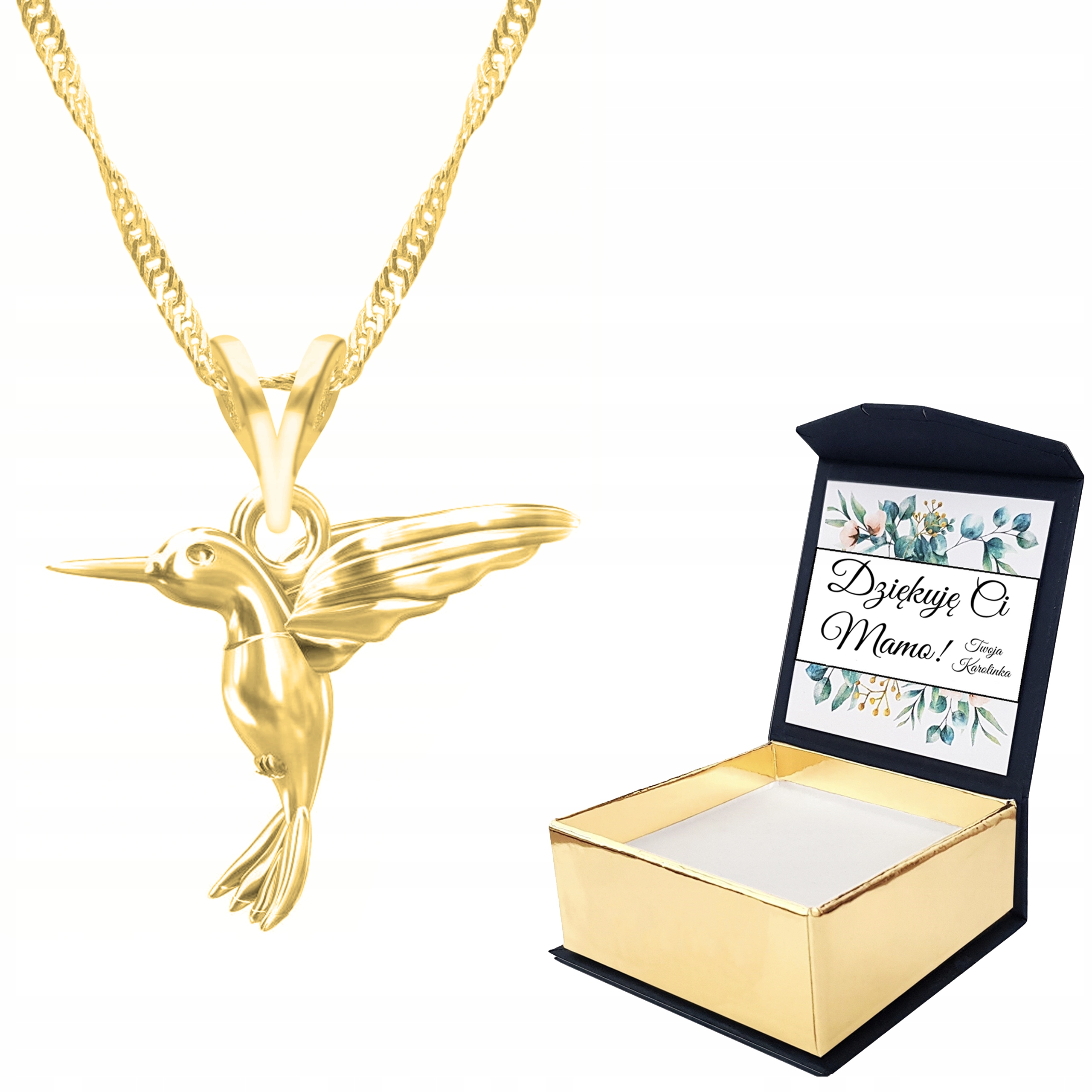 Zlatý náhrdelník 925 Kolibřík pták Vlastní Potisk