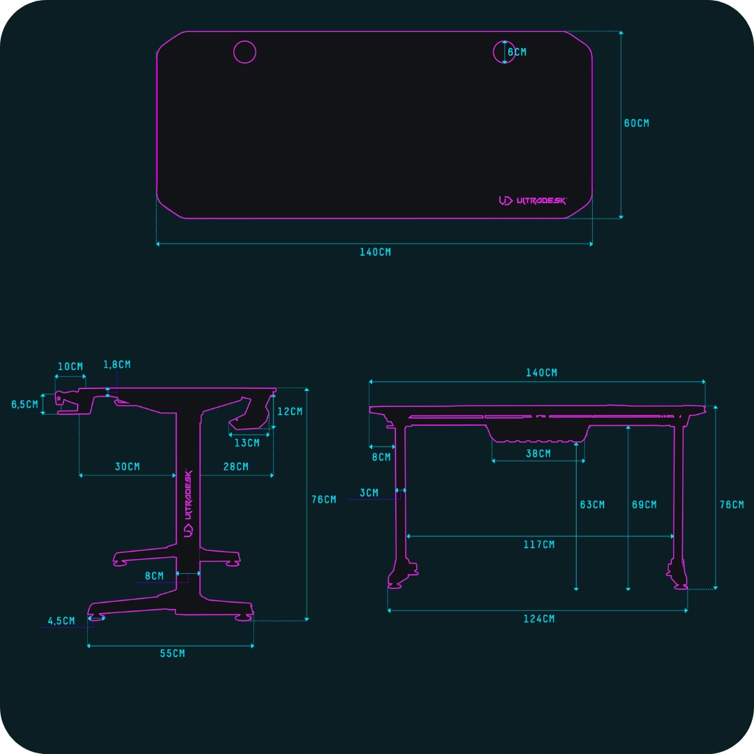 ІГРОВИЙ КОМП'ЮТЕРНИЙ СТІЛ 140x60 см ULTRADESK FRAG + PAD Зелений Вага продукту з індивідуальною упаковкою 23 кг