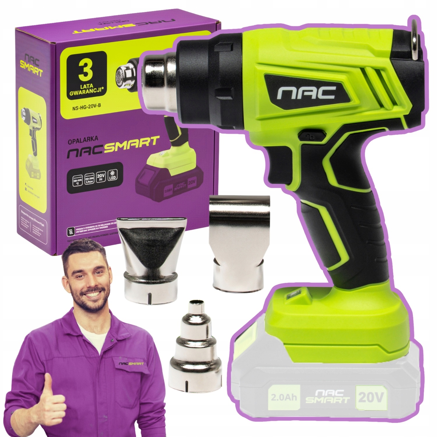 Opalarka Akumulatorowa Nac Smart Regulacja Do 550° 3X Dysza Lampka Led Body