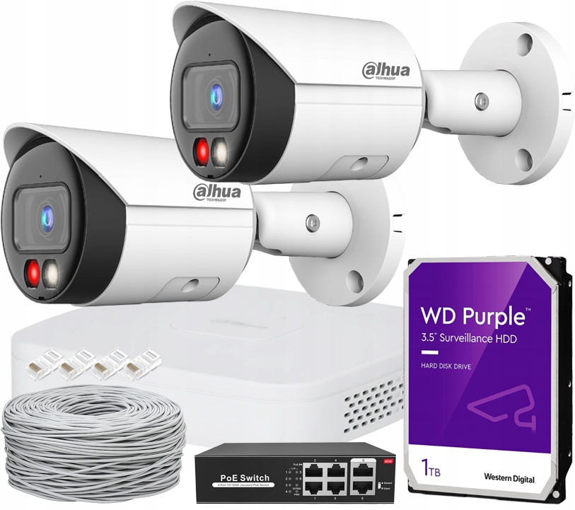 ZESTAW MONITORINGU IP 2 KAMERY 8MPx 4K DAHUA PoE IR + LED 30M Dual Light