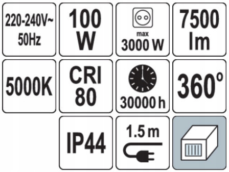 LAMPA WARSZTATOWA TUBA 360°, 7500LM YT-08496 Kod producenta YT-08496