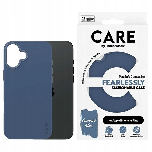 Pouzdro Care by PanzerGlass Fashion MagSafe pro Apple iPhone 16 Plus modré