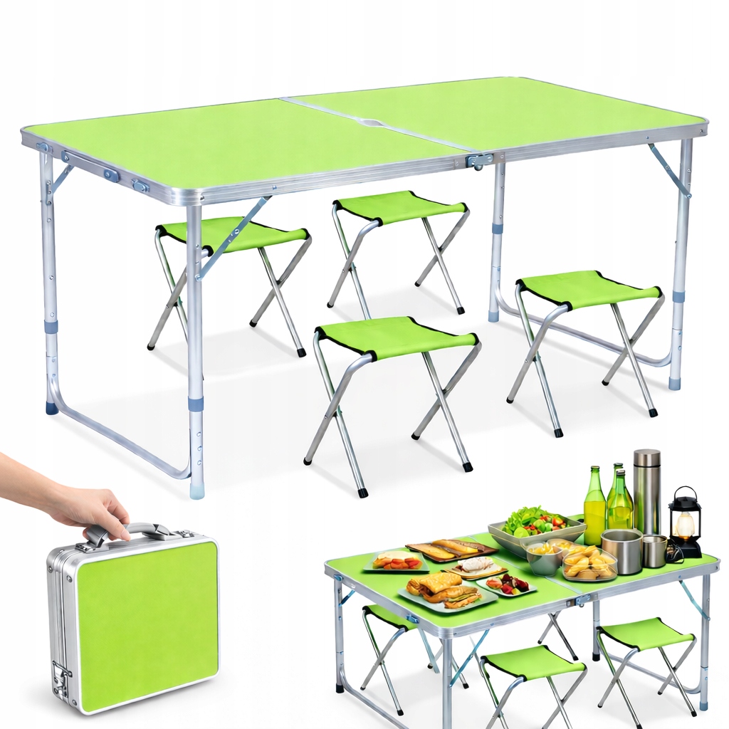 Sada Turistický skládací kempingový stůl Velký 4 Křesla Kufr