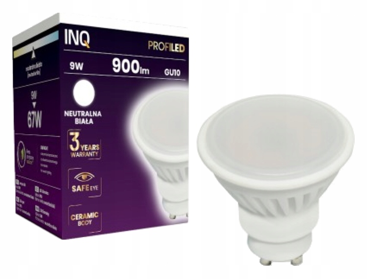 

Inq GU10 Led 9W 900lm 4000K porcelanowa neutralna