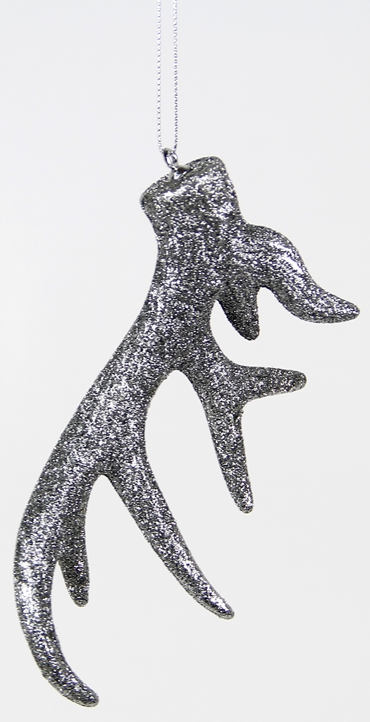 BROKATOWA zawieszka SREBRNY RÓG RENIFERA 16CM Motyw renifer