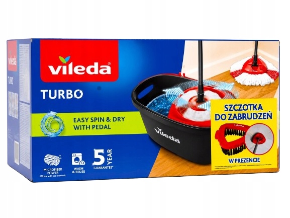 Zestaw Vileda Mop Obrotowy Turbo Wiadro Szczotka Do Zabrudzeń Gratis!