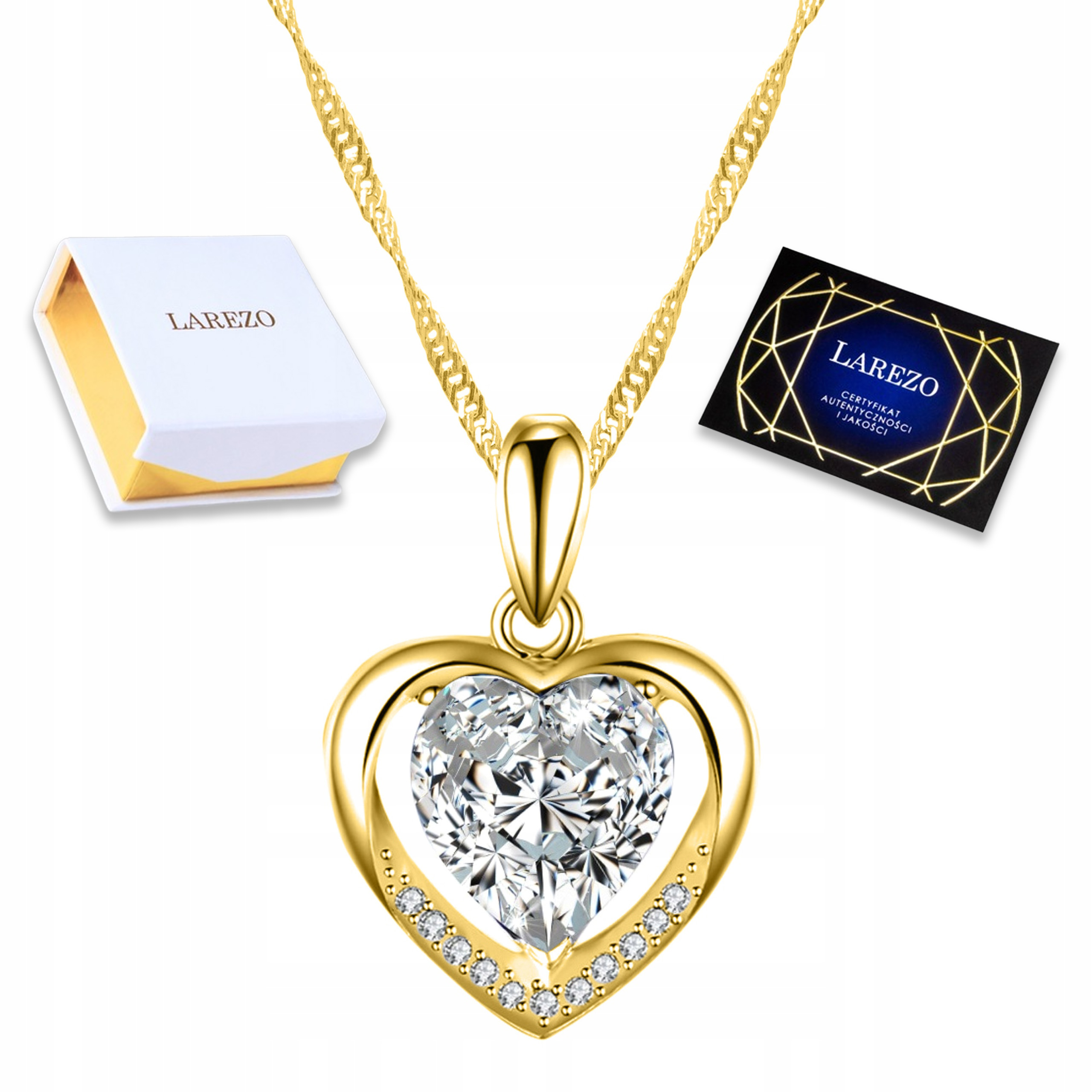 Zlatý náhrdelník Křišťálové srdce Zirkony Láska Stříbro 925