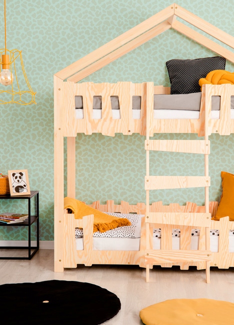 ŁÓŻKO PIĘTROWE DOMEK Z BARIERKAMI == DREWNIANE Marka Elior