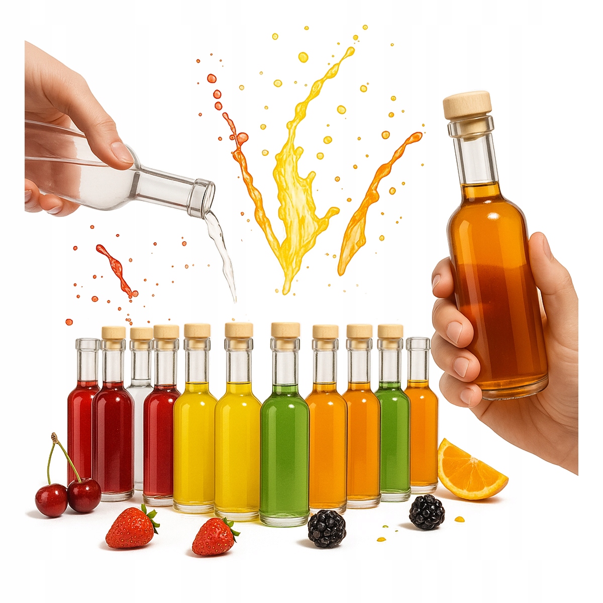 50X Skleněné lahve Futura 100 ml s korkem a nálevkou