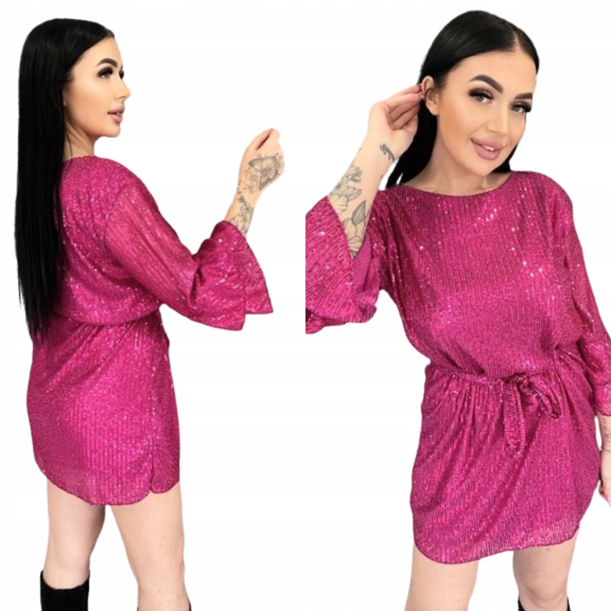 Šaty S Vázáním A Rukávem Costa Fuksja