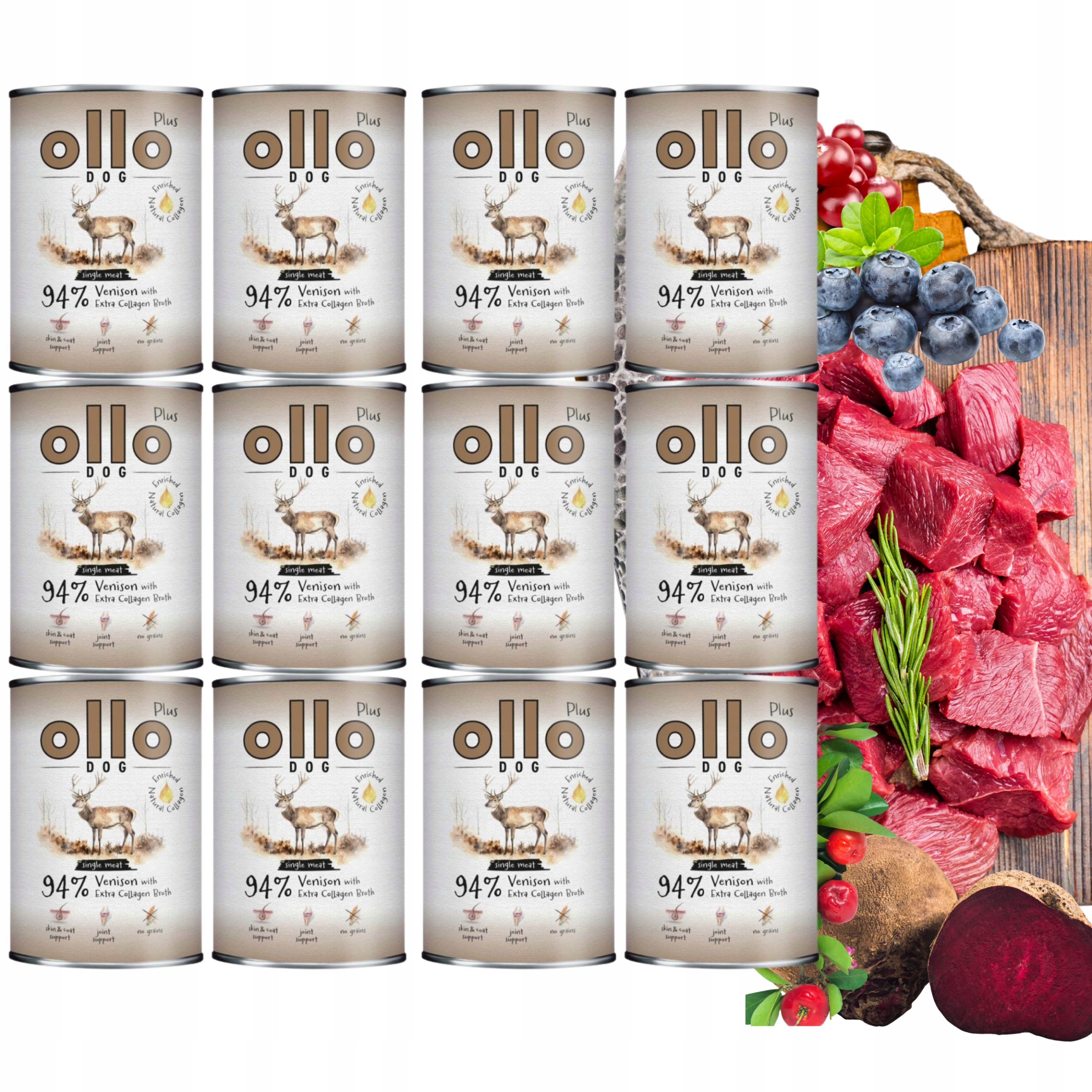 Ollo Plus Kolagen Jeleń 12x400g Monobiałkowa Karma Mokra Dla Psa