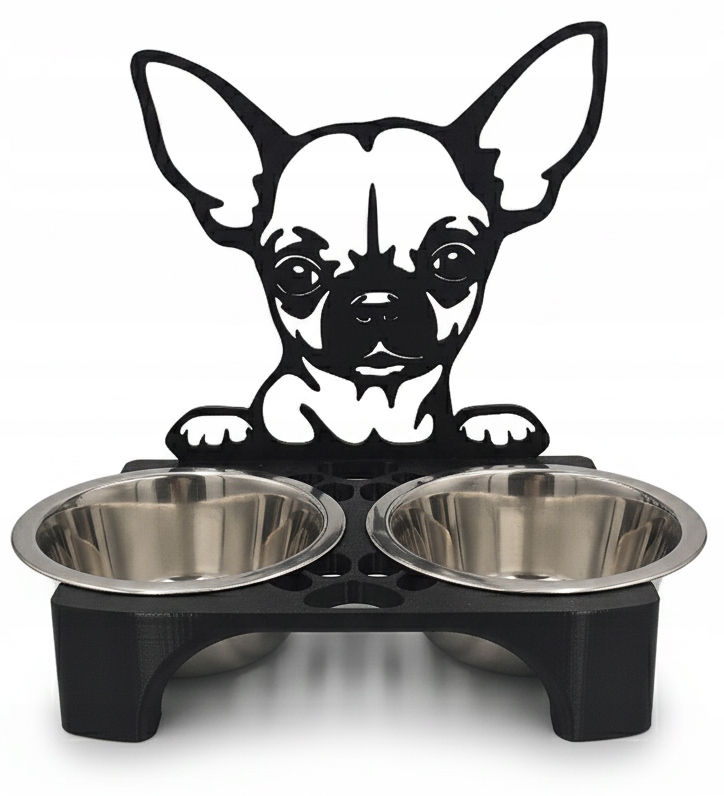 Levně Stojan na misky pro psa 3D Misky Chihuahua 2 x 400 ml