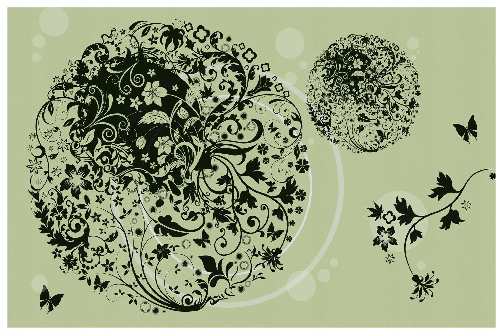Vliesová fototapeta Kvety motýle ornament na zelenom pozadí 368x254 lepidlo