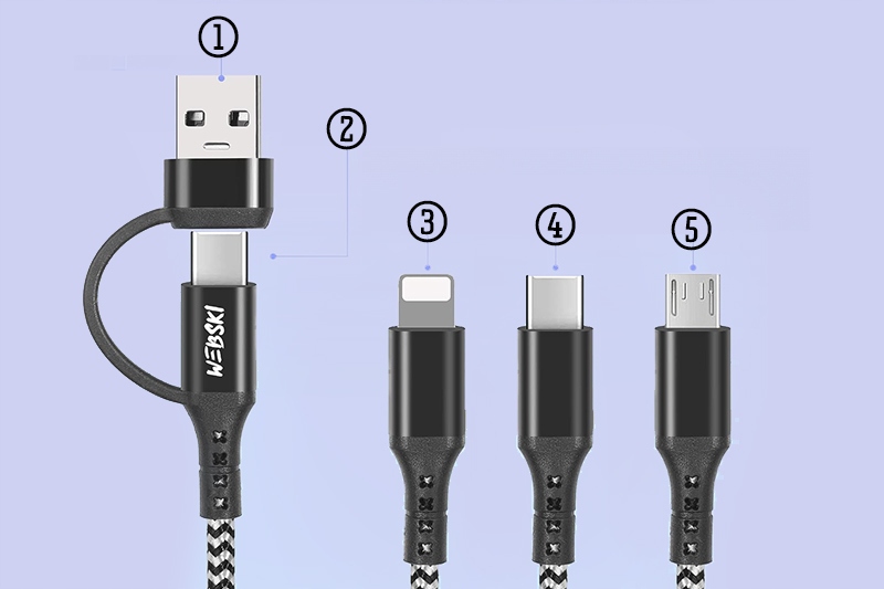 UNIWERSALNY WYTRZYMAŁY KABEL USB WEBSKI 6W1 USB-C MICRO LIGHTNING 3A 1,2M Marka Webski