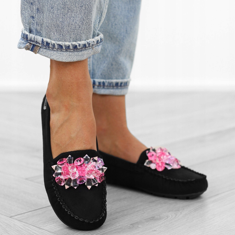 Czarne mokasyny kamienie kryształy FL675 r.38 Marka inna