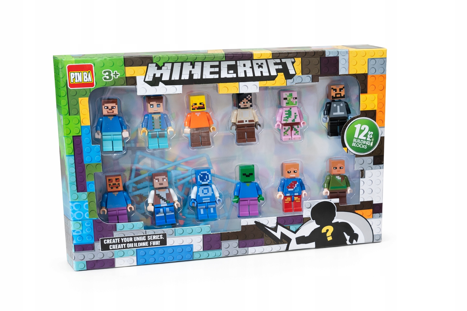MINECRAFT FIGURKI PIXELE ZESTAW 12 SZTUK MINI LUDZIKI + AKCESORIA