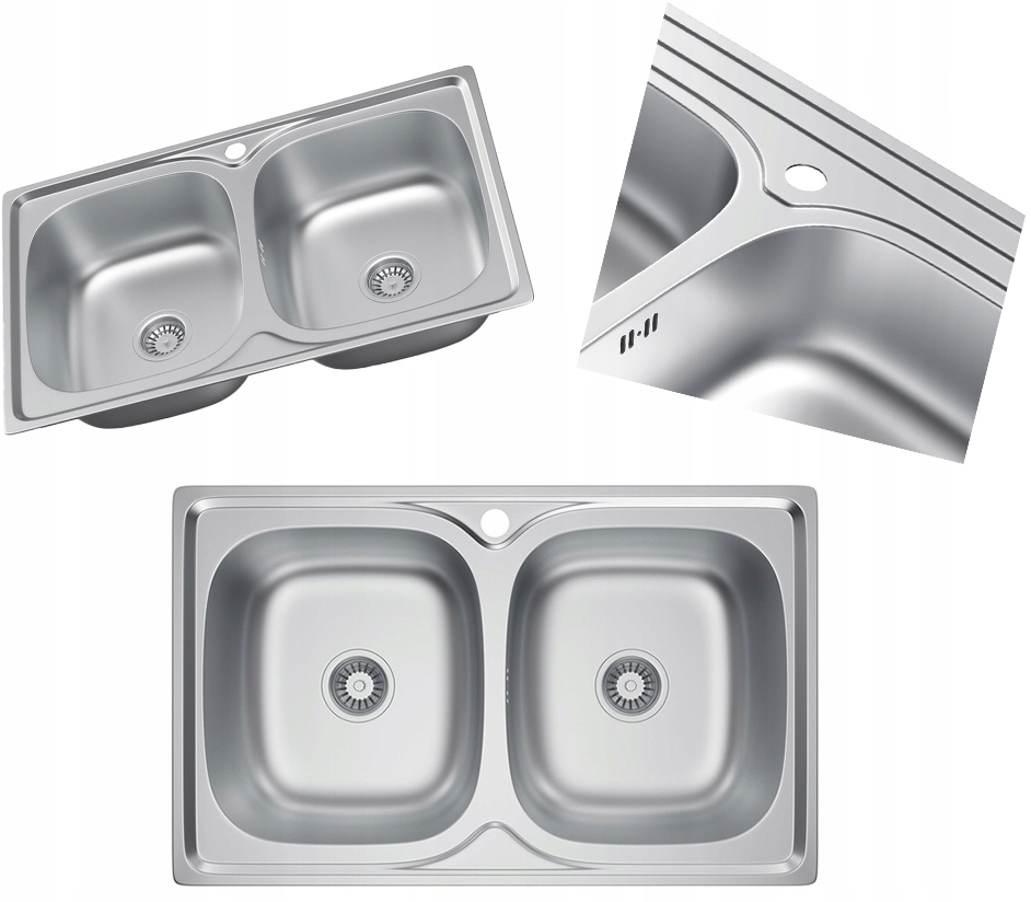 Oceľový Dvojkomorový Nanášací Drez Satén Chróm 80x50 Drez Sifón