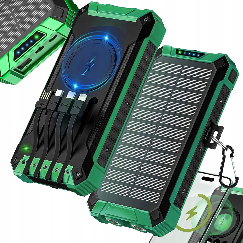 Powerbanka Solar 26800 mAh 15W Bezdrátové Nabíjení Indukce Svítilna 6xUSB Usb-c