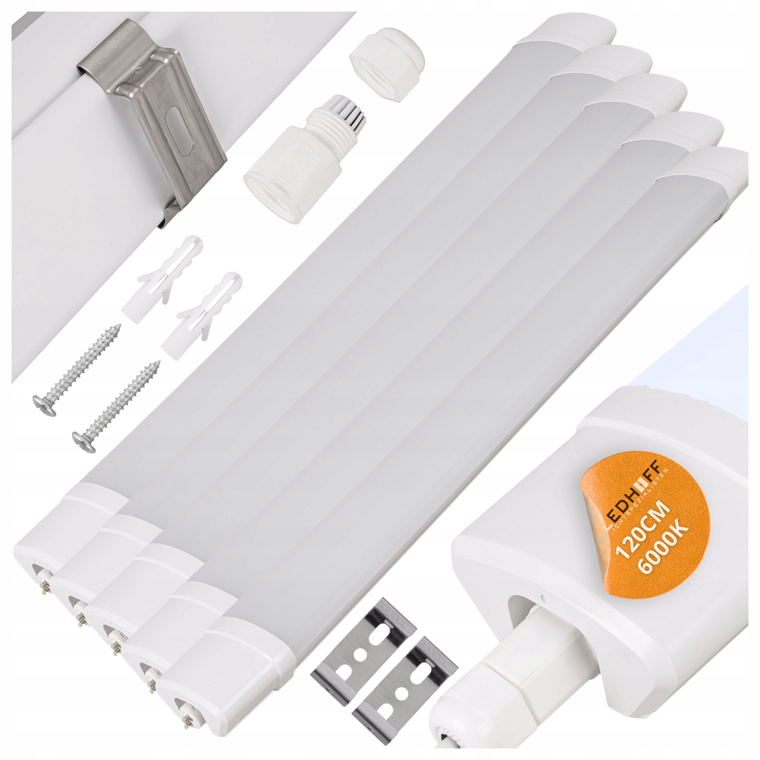 5x Hermetická Led lampa do garáže 120 cm vonkajšia, Studená 40W 4800lm