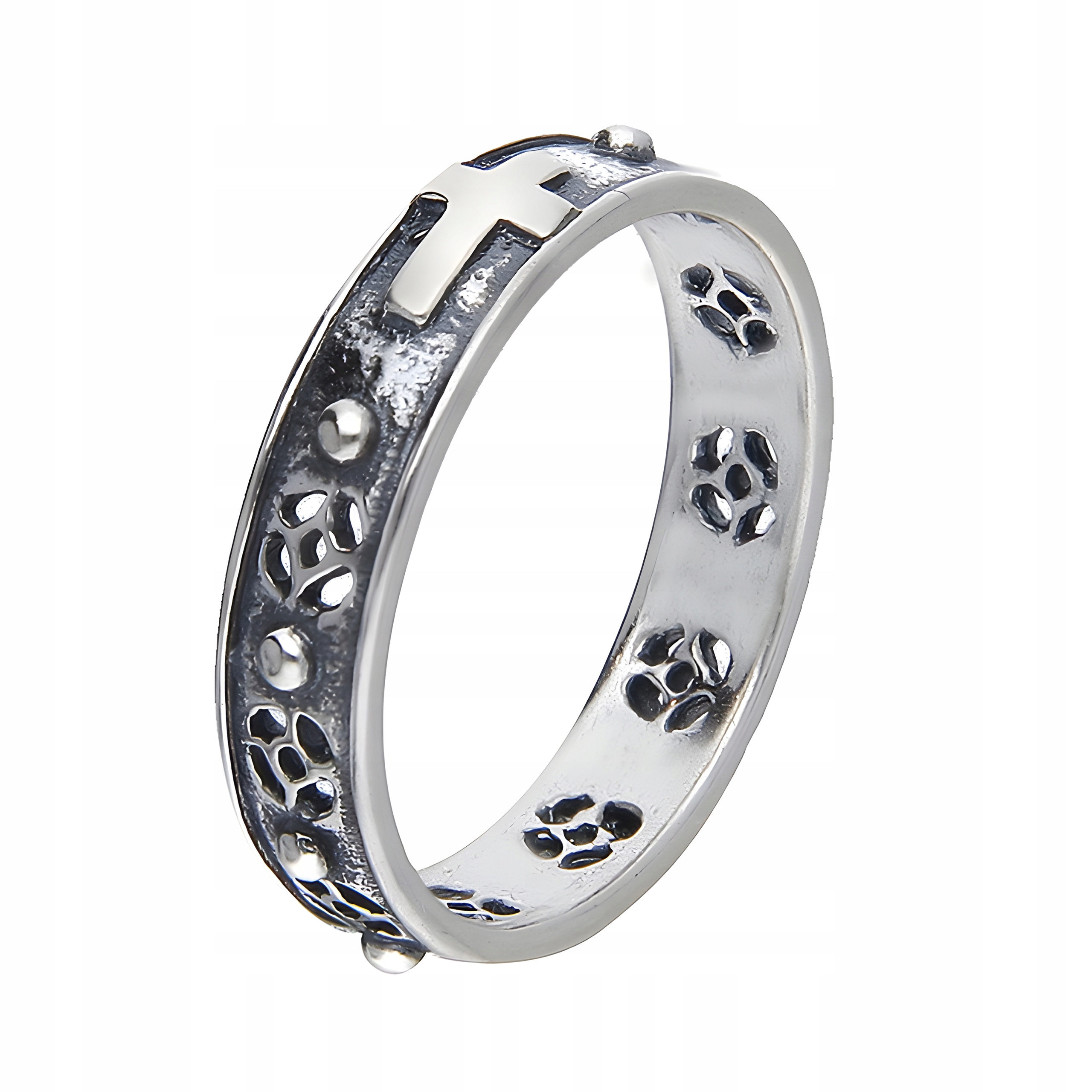 Růženec Stříbrný ryzost 925 na prst s křížem Elegantní vel. 29