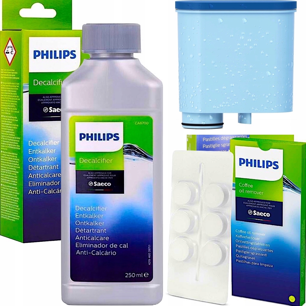 Levně Odvápňovač kávovaru Philips tablety 1 x vodní filtr AquaClear pro Saeco