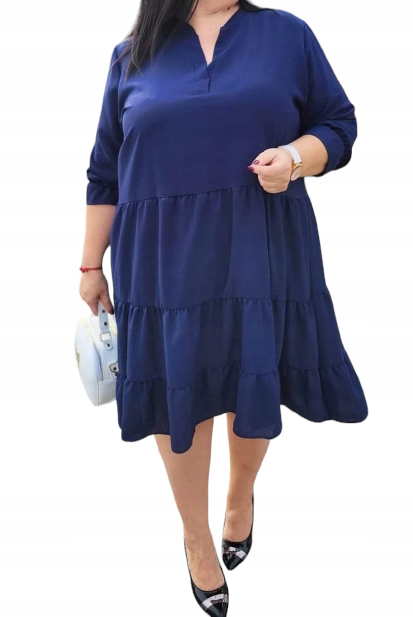Šaty trapézová hladká plus size Velikost 50/52 tmavě modrá