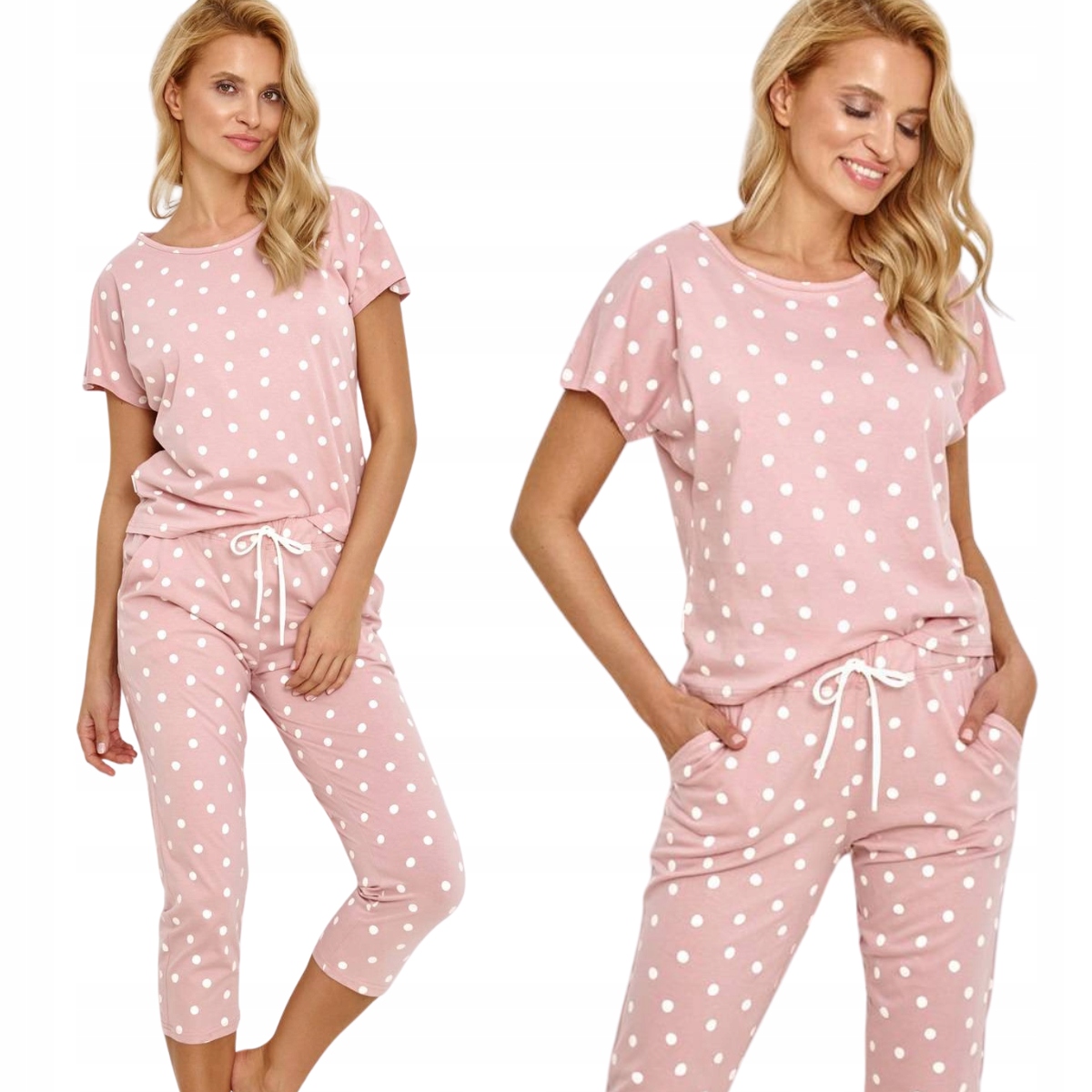 Dámské bavlněné krátké pyžamo s puntíky, růžové, rybářské ponožky Taro 2860 S