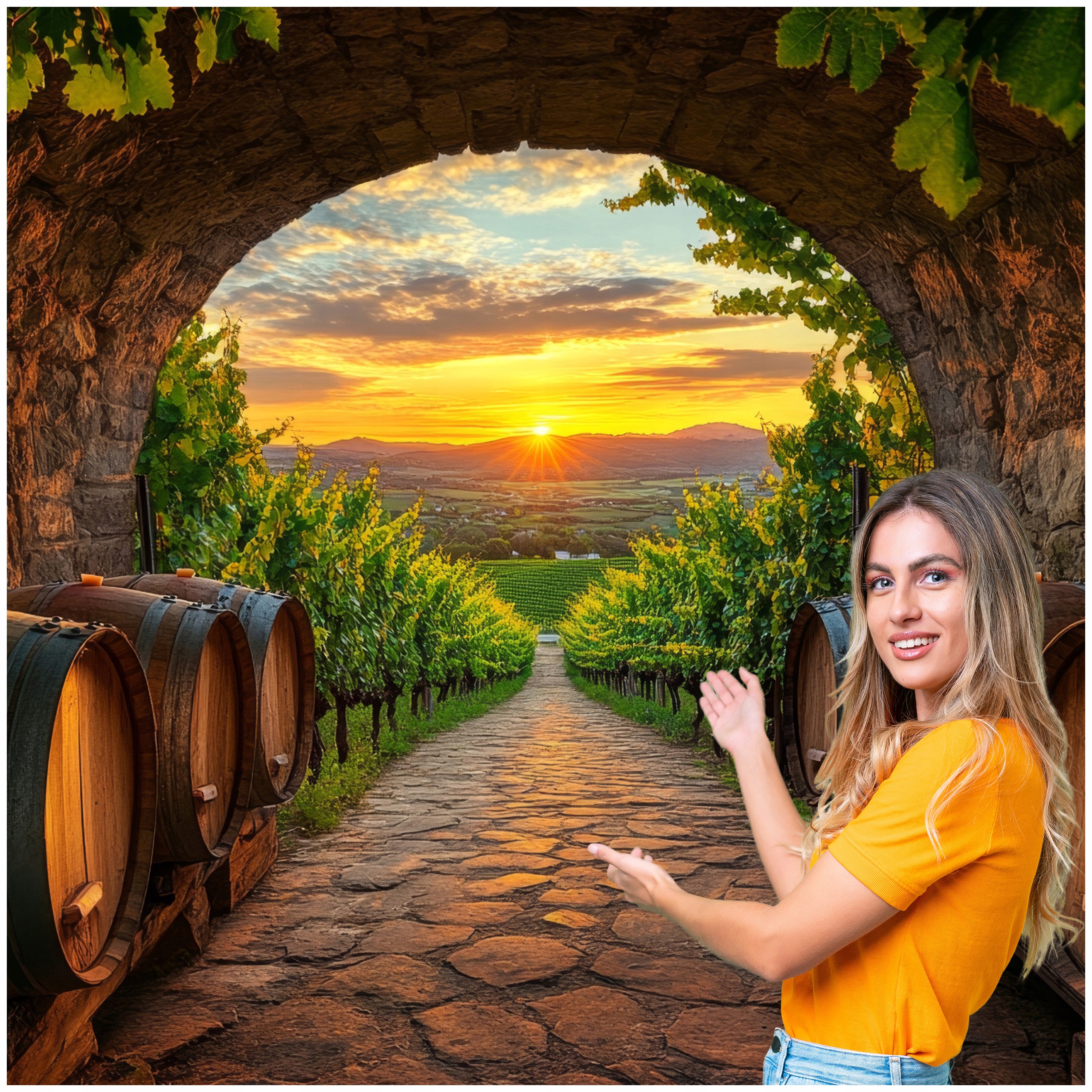 Fototapeta 3D Tunel Chodba Pivnica Sudy Víno 588x280 TUN27F