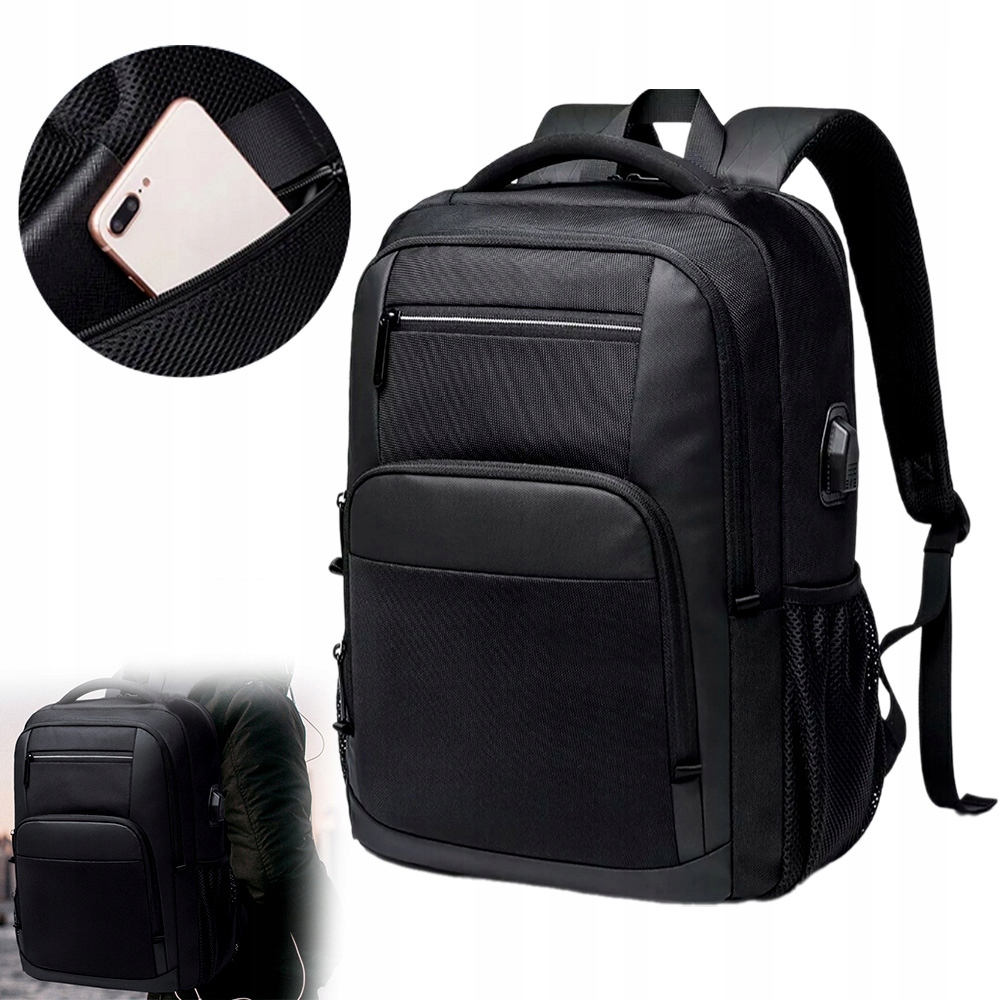 Batoh na jedno rameno s Usb visacím zámkem, voděodolný, černý